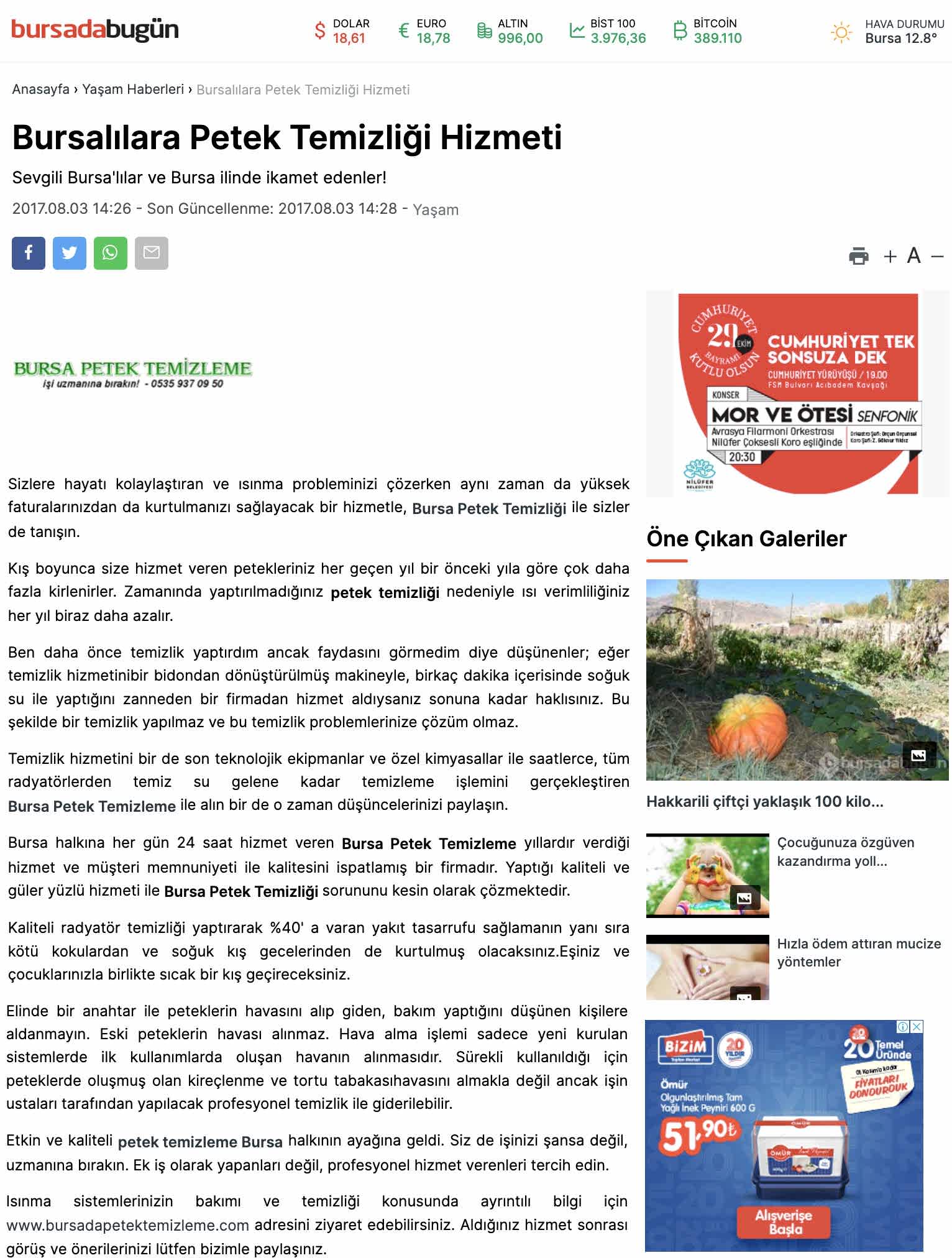 bursa petek temizleme, bursada bugün haber